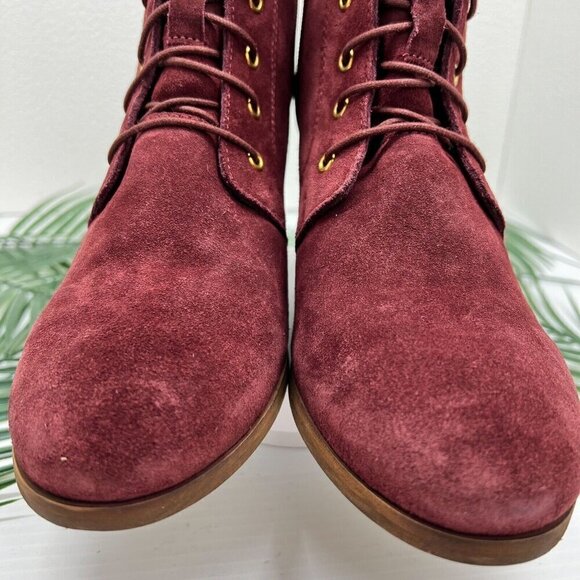Diba Women's Blake Burgundy Suede Leather Lace Up Wedge Booties Size 10 NWOB - Picture 4 of 12